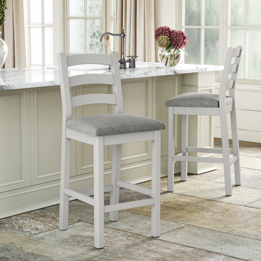 Salcombe Stone Grey Ladder Back Bar Chair - Grey Cushion
