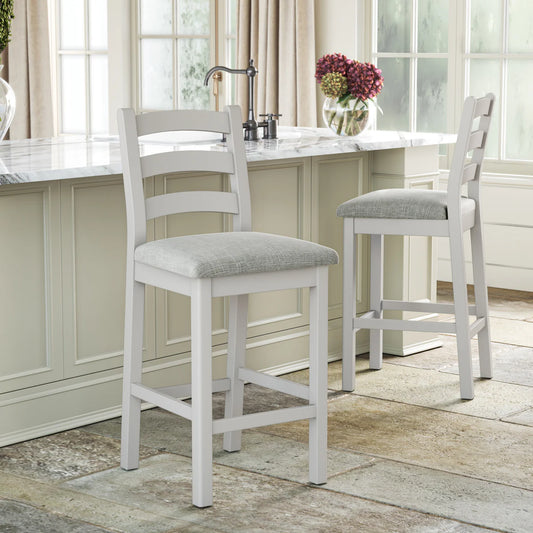 Salcombe Stone Grey Ladder Back Bar Chair - Beige Cushion