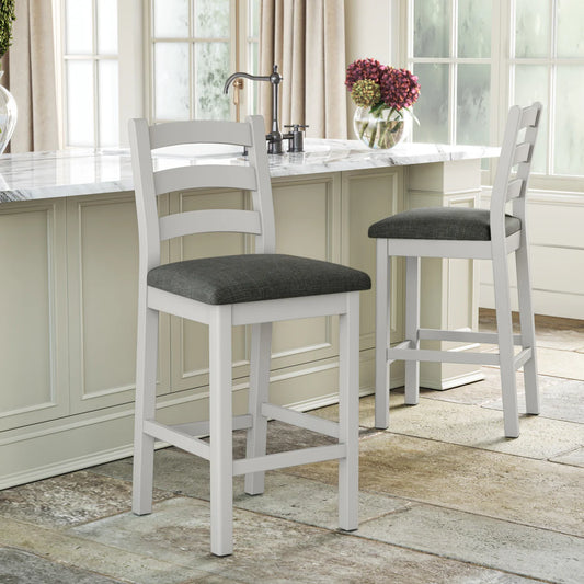 Salcombe Stone Grey Ladder Back Bar Chair - Charcoal Cushion