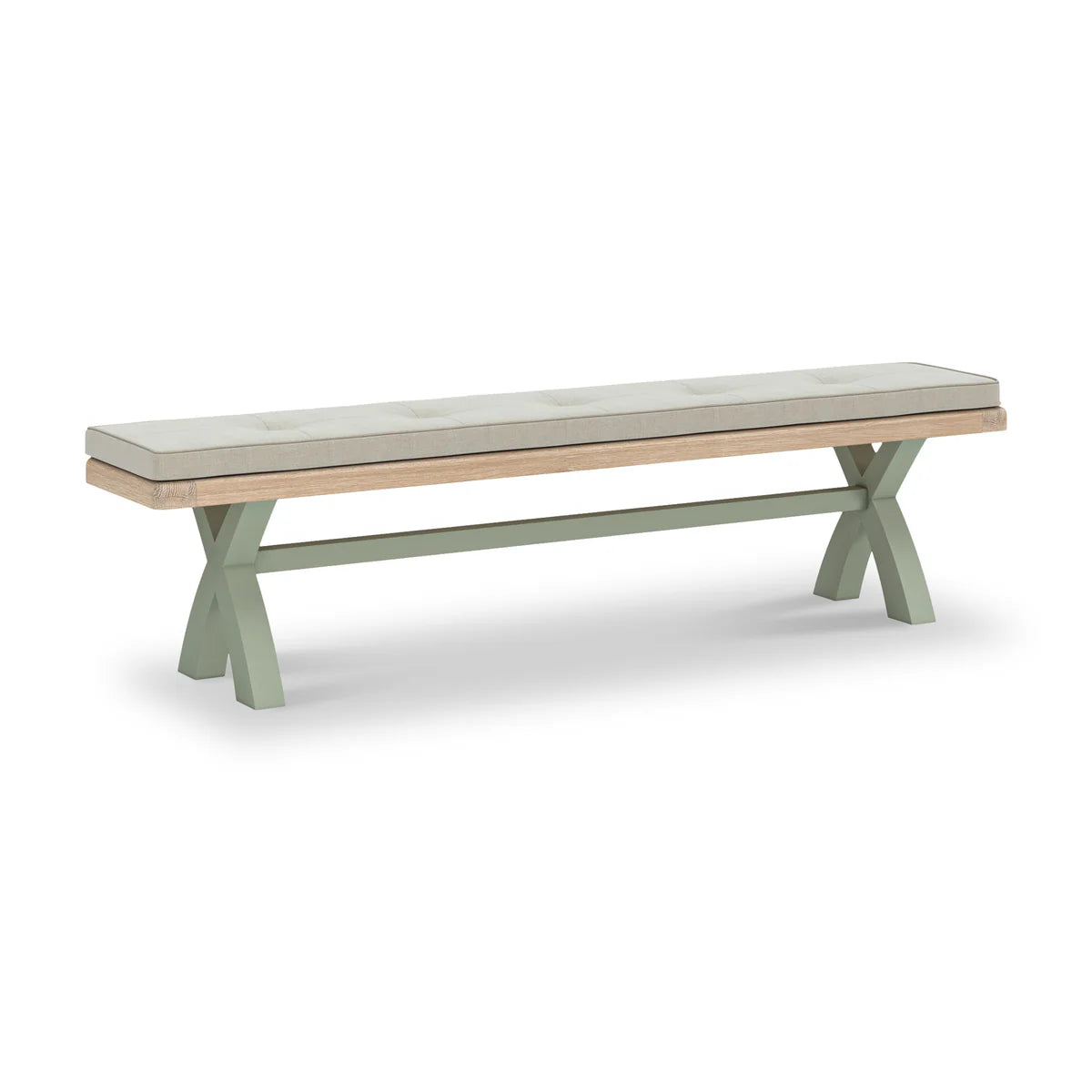 Salcombe Sage Cross Leg Bench - Beige Cushion