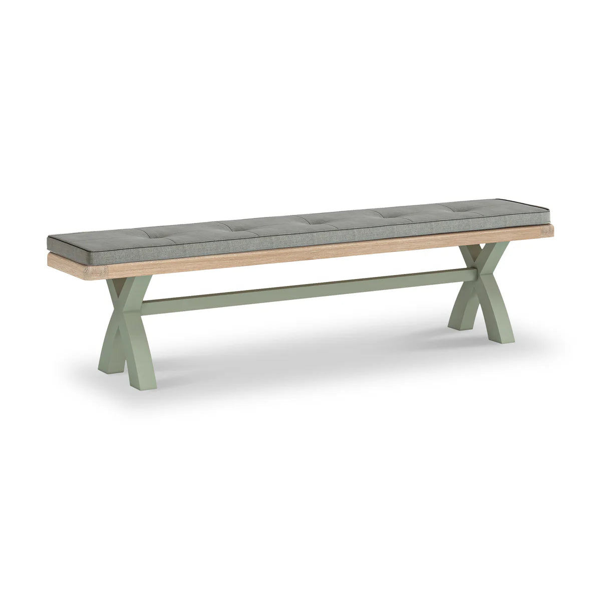Salcombe Sage Cross Leg Bench - Grey Cushion