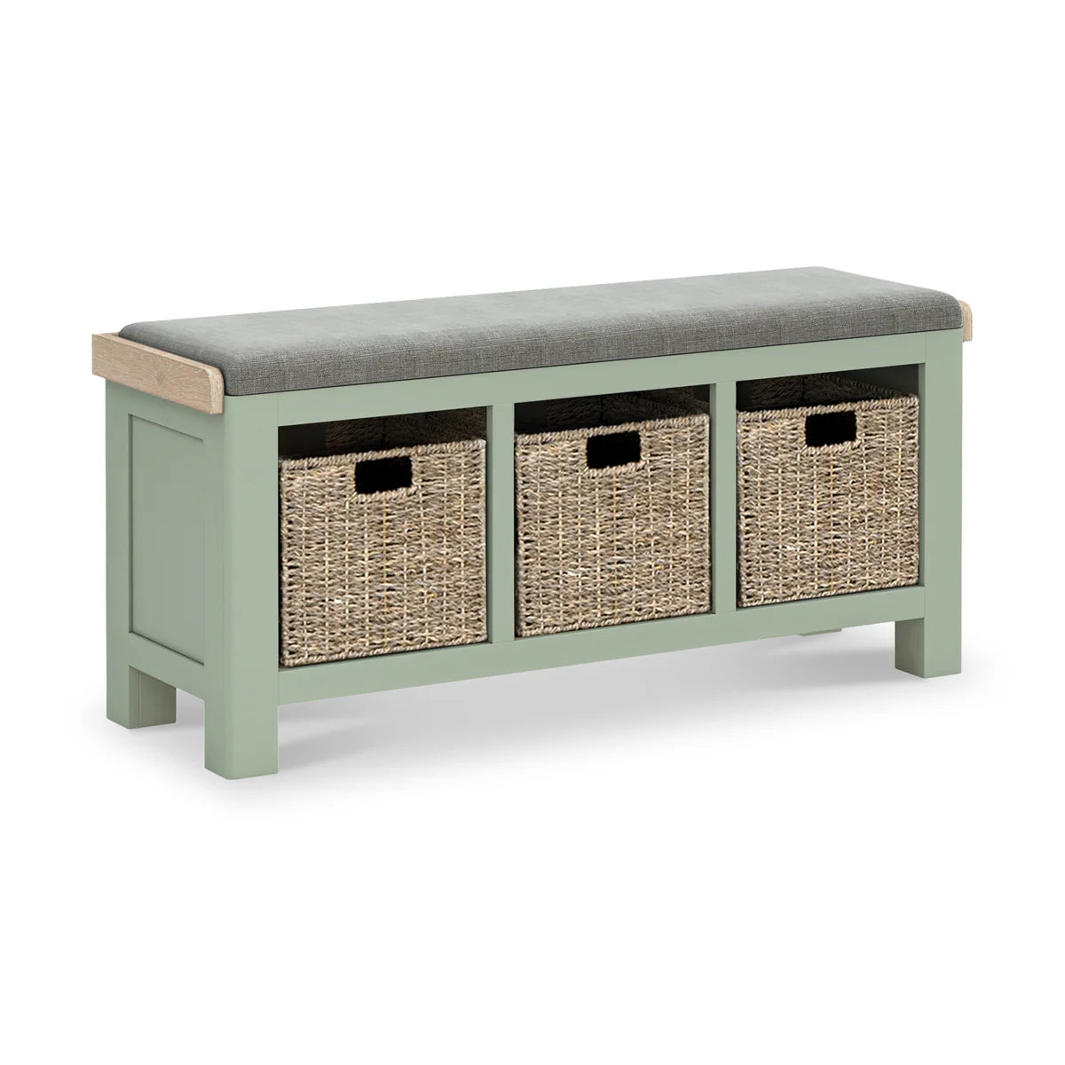 Salcombe Sage Storage Bench with Baskets - Grey Cushion