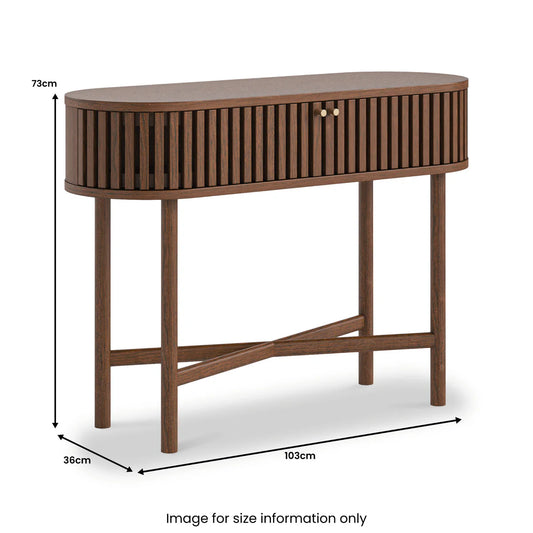 Soho Dark Oak Slatted Oval Console Table