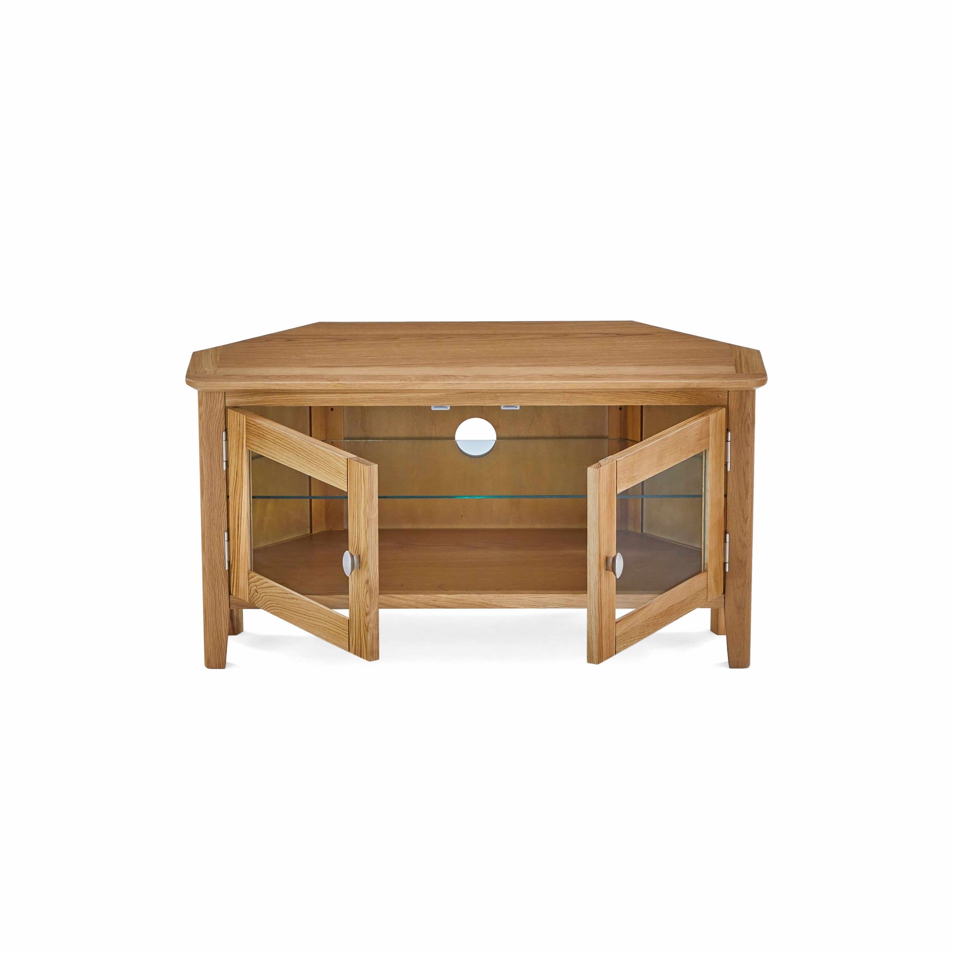 Bath Oak Corner Media Stand - Blythe Living