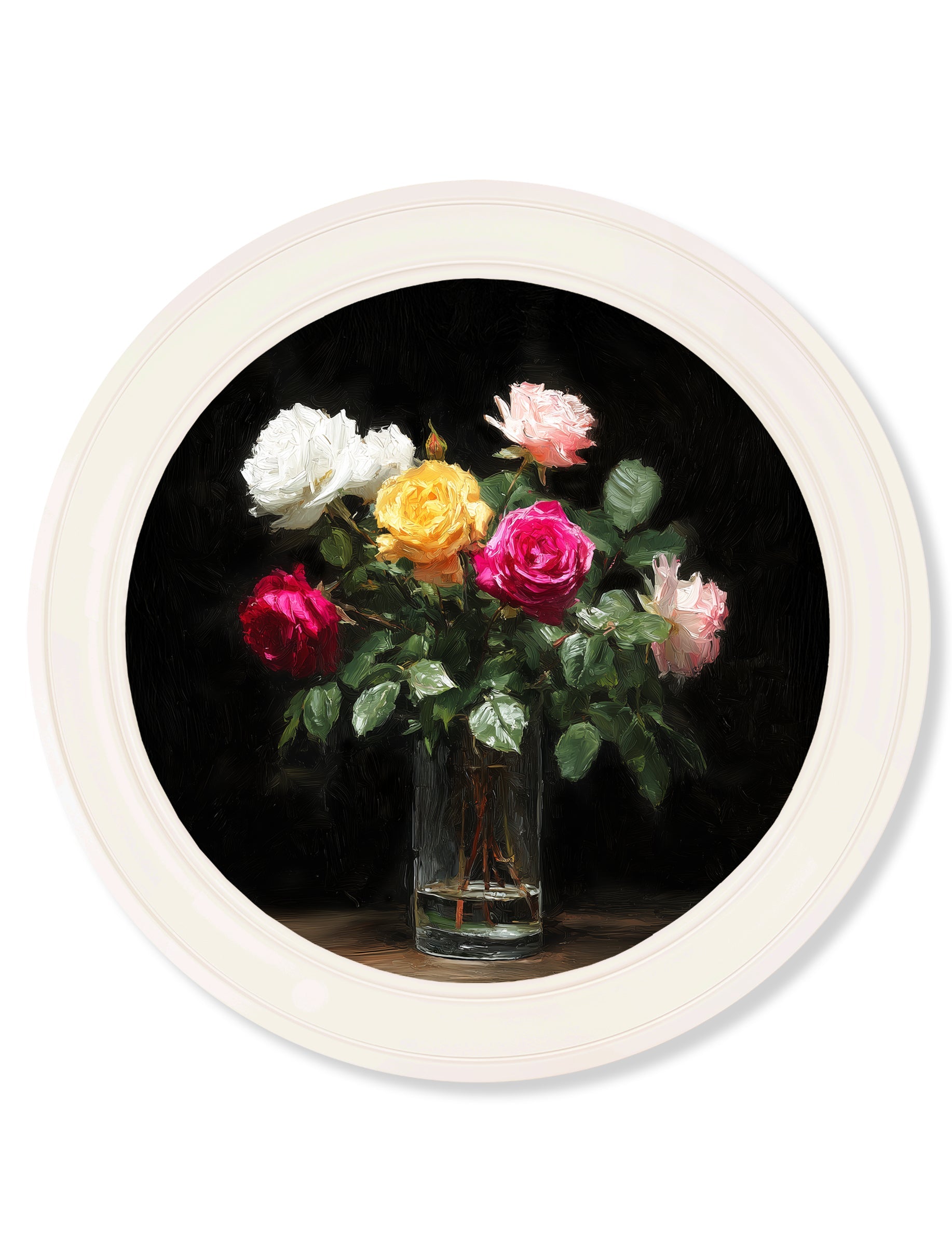 Roses After Dark - Oxford Strong White Round Frame - Blythe Living