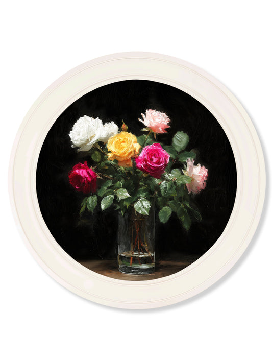 Roses After Dark - Oxford Strong White Round Frame - Blythe Living
