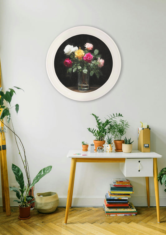 Roses After Dark - Oxford Strong White Round Frame - Blythe Living