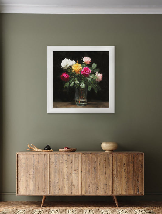 Roses After Dark - White Hurstwood Square Frame - Blythe Living