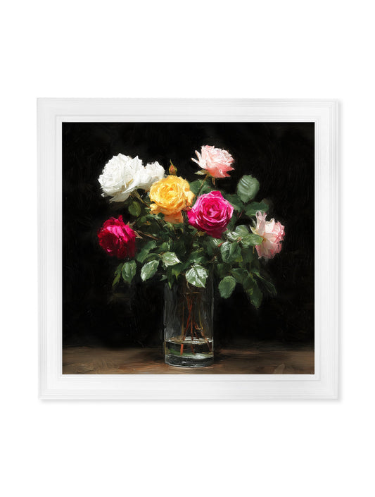 Roses After Dark - White Hurstwood Square Frame - Blythe Living