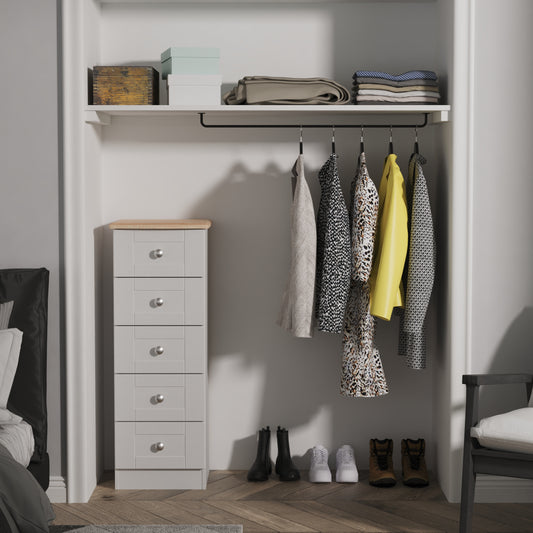 Top quality Sussex 5 Drawer Bedside Cabinet in Grey Ash & Bardolino Oak