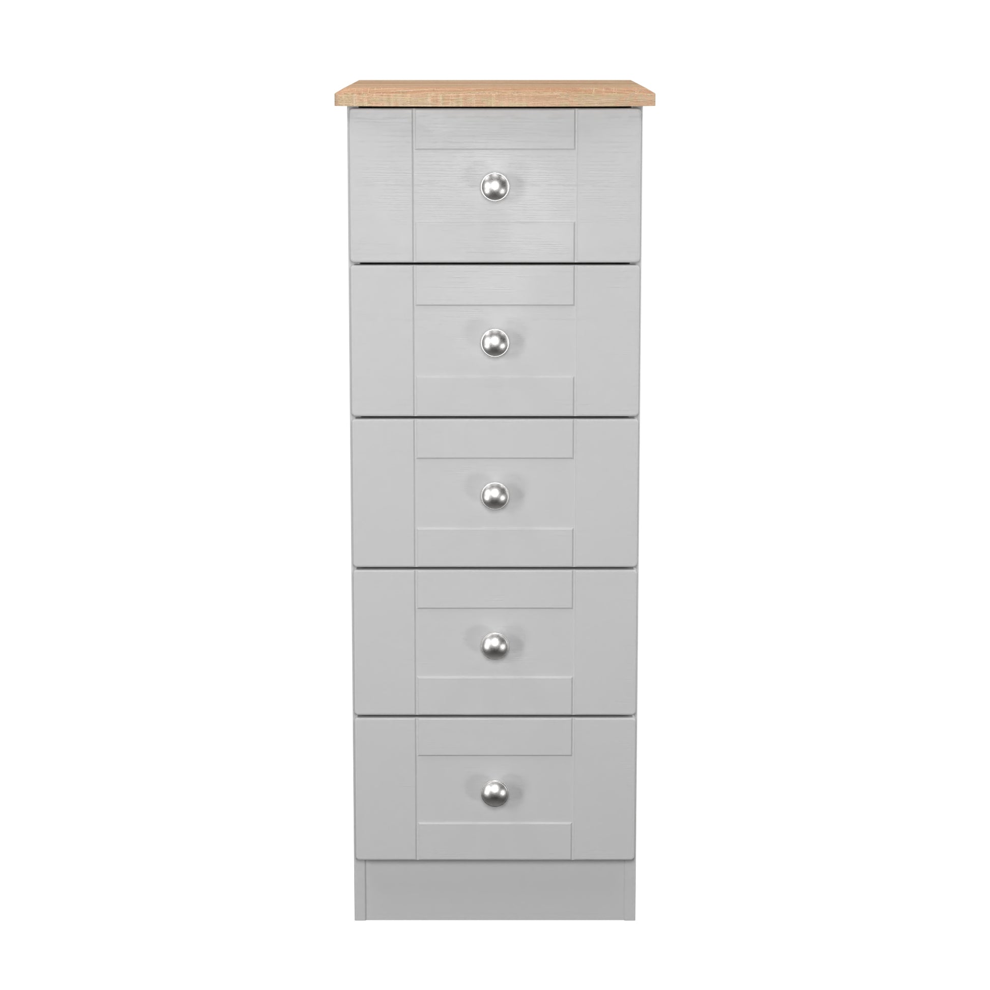 Best Sussex 5 Drawer Bedside Cabinet in Grey Ash & Bardolino Oak