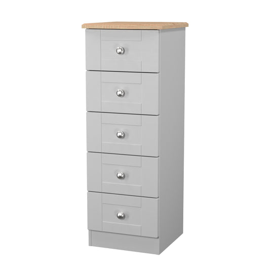 Sussex 5 Drawer Bedside Cabinet in Grey Ash & Bardolino Oak
