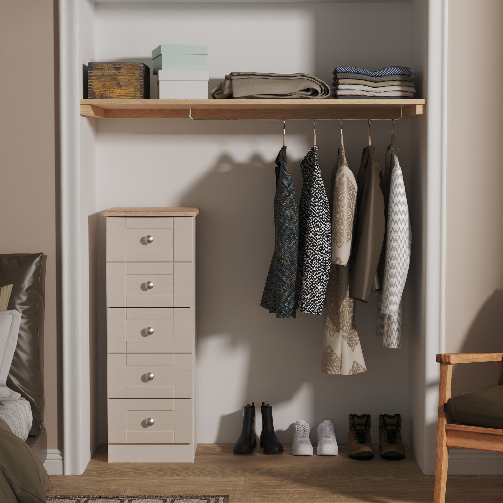 Best Sussex 5 drawer bedside cabinet in Kashmir Ash & Bardolino Oak