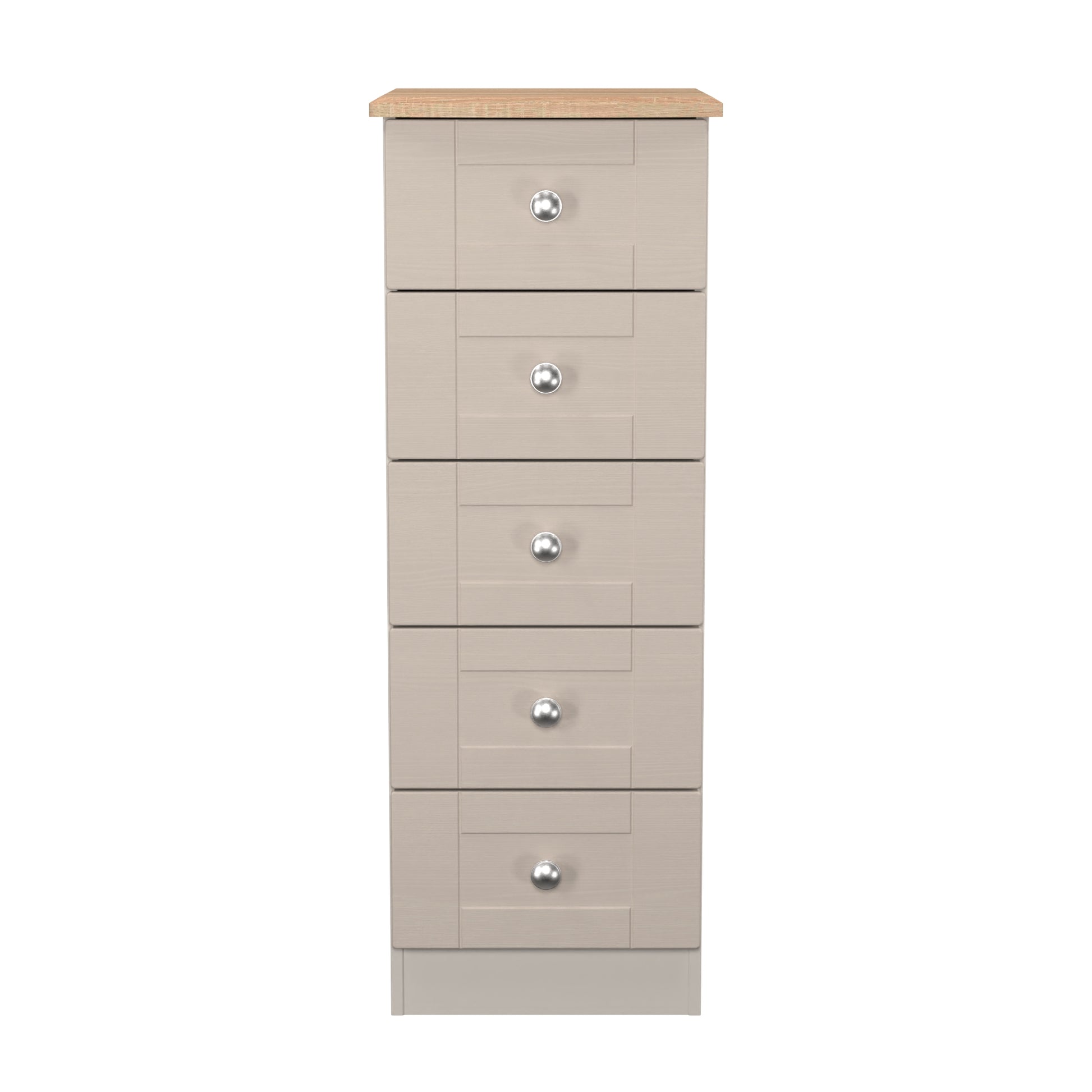 Heavy  wood Sussex 5 drawer bedside cabinet in Kashmir Ash & Bardolino Oak