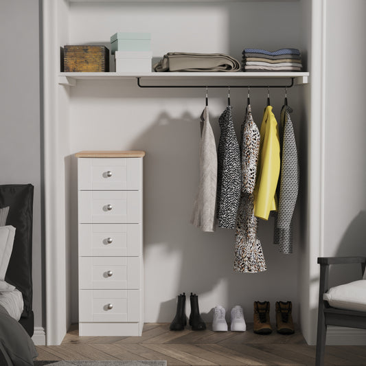 Best Sussex 5 Drawer Bedside Cabinet in White Ash & Bardolino Oak