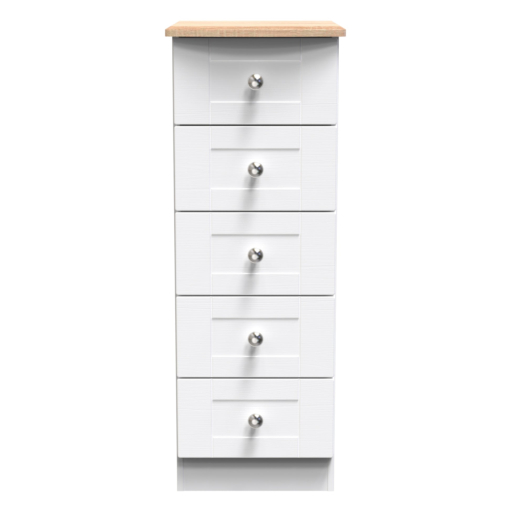 Sussex 5 Drawer Bedside Cabinet in White Ash & Bardolino Oak - Blythe Living
