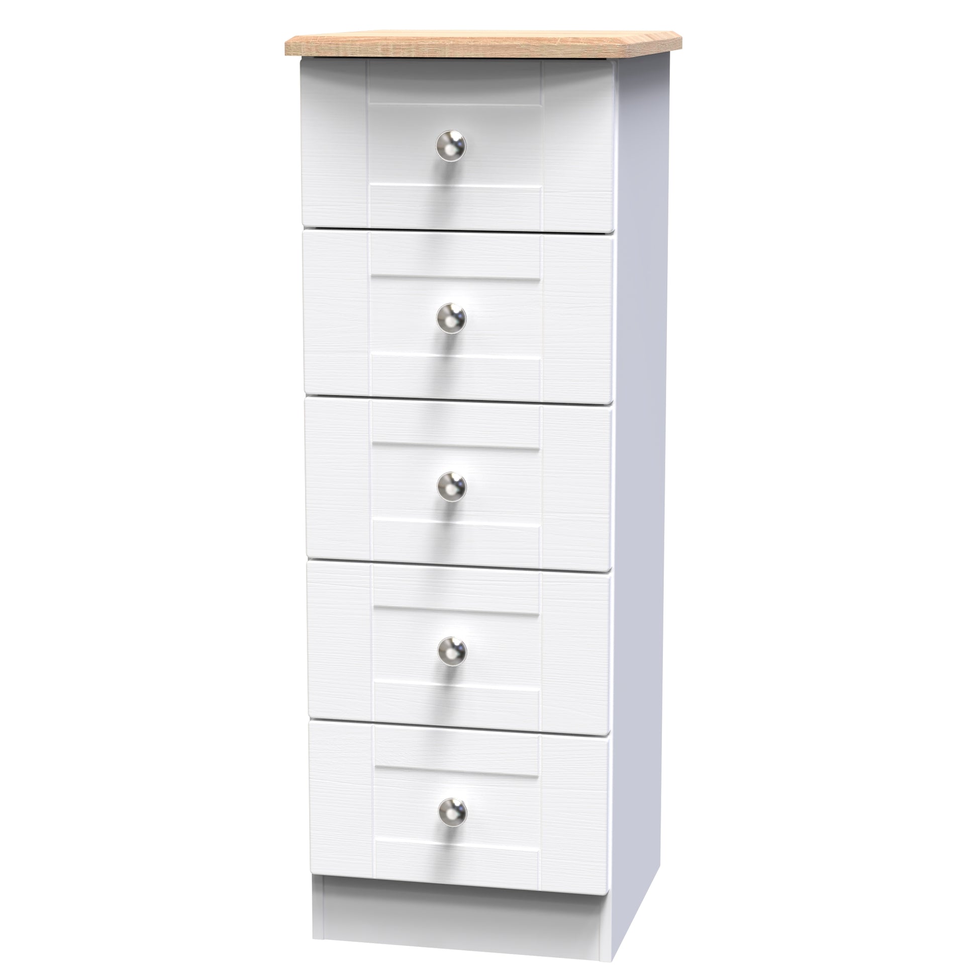 Sussex 5 Drawer Bedside Cabinet in White Ash & Bardolino Oak