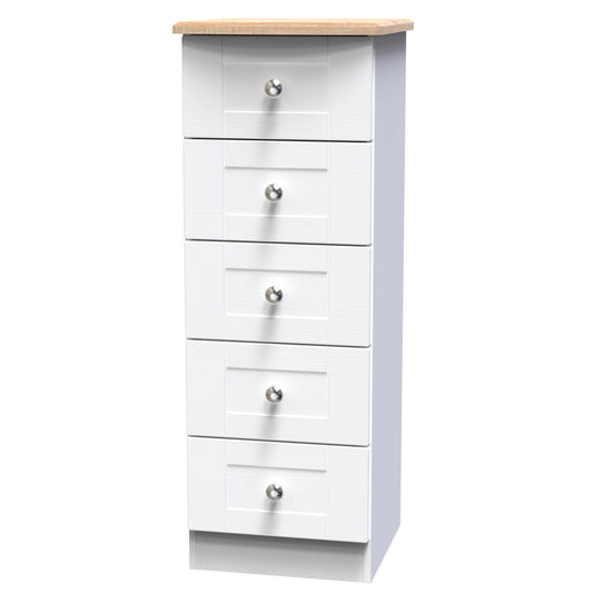 Sussex 5 Drawer Bedside Cabinet in White Ash & Bardolino Oak