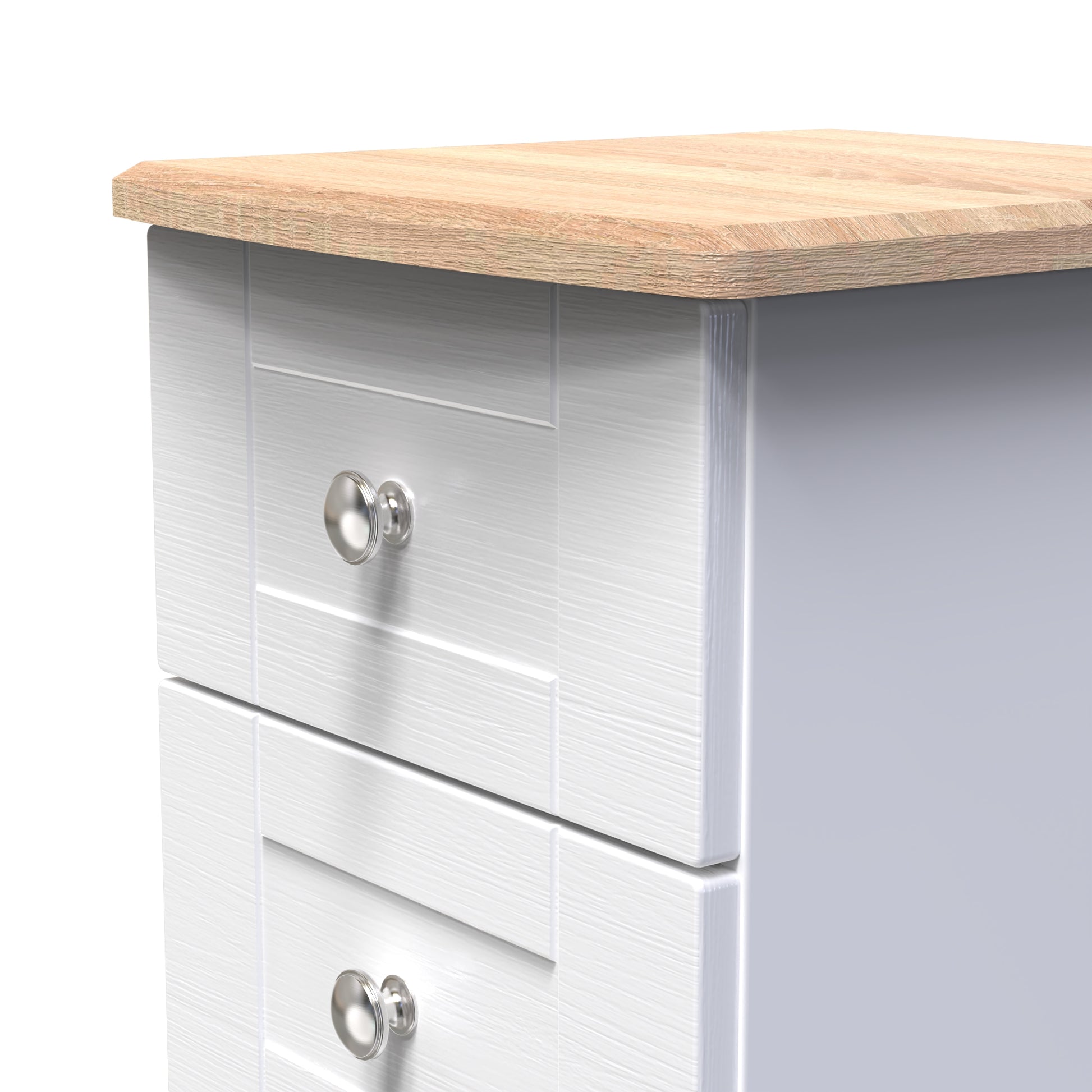 Heavy Wood Sussex 5 Drawer Bedside Cabinet in White Ash & Bardolino Oak