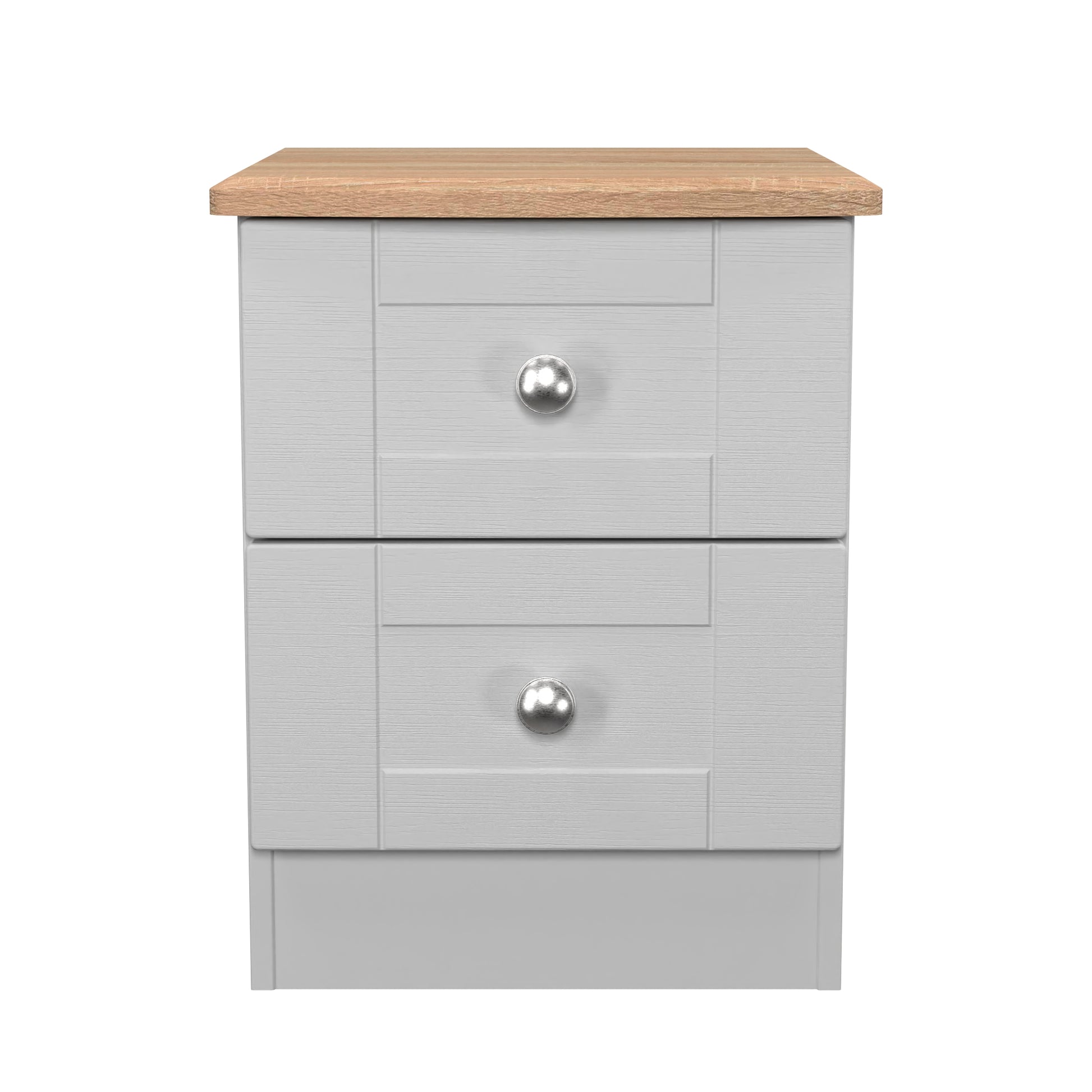 Sussex 2 Drawer Bedside Cabinet in Grey Ash & Bardolino Oak - Blythe Living