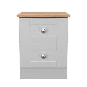 Sussex 2 Drawer Bedside Cabinet in Grey Ash & Bardolino Oak - Blythe Living