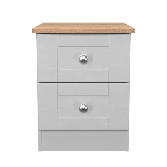 Sussex 2 Drawer Bedside Cabinet in Grey Ash & Bardolino Oak - Blythe Living
