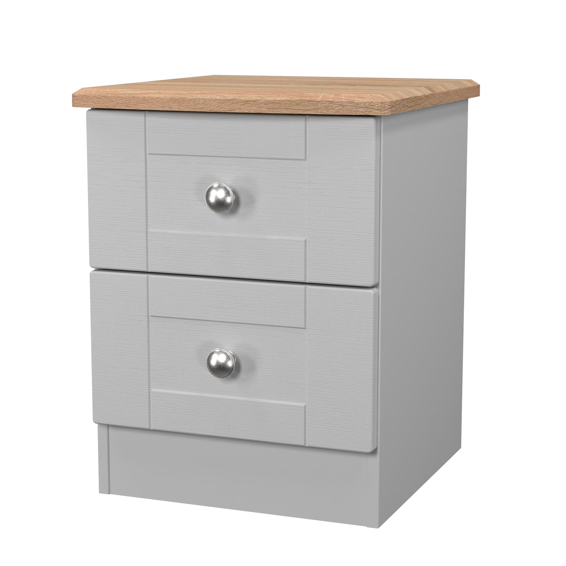 Sussex 2 Drawer Bedside Cabinet in Grey Ash & Bardolino Oak - Blythe Living