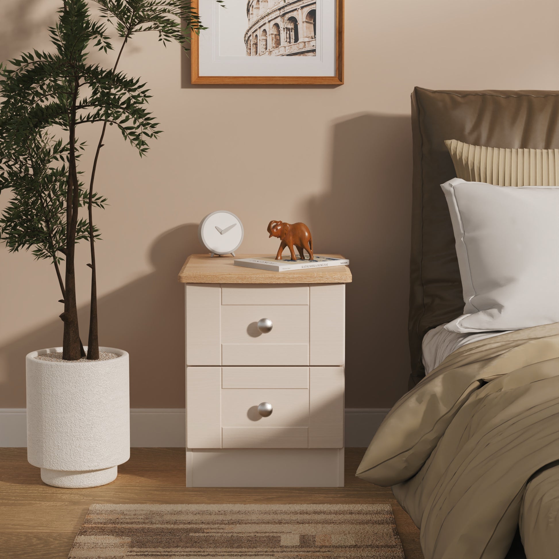 Sussex 2 Drawer Bedside Cabinet in Kashmir Ash & Bardolino Oak - Blythe Living
