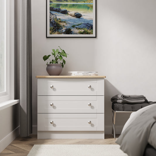 Best Sussex 3 Drawer Chest of Drawers in Grey Ash & Bardolino Oak