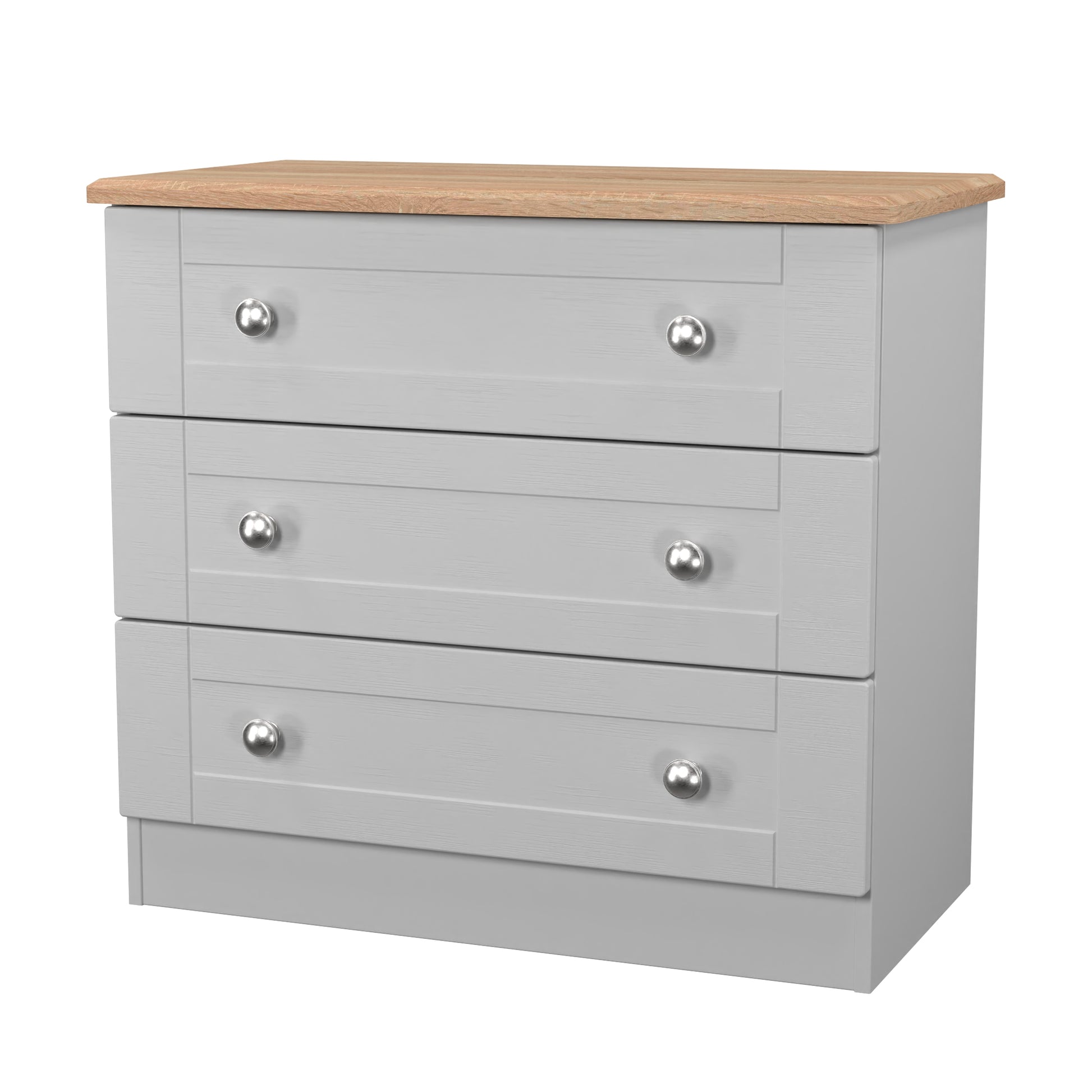 Heavy wood Sussex 3 Drawer Chest of Drawers in Grey Ash & Bardolino Oak