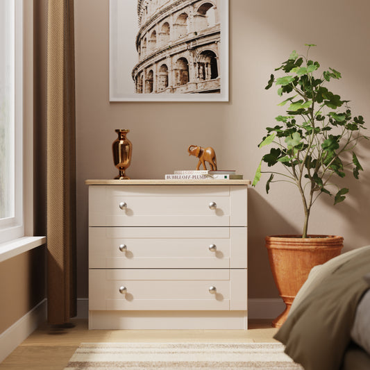 Heavy wood Sussex 3 Drawer Chest of Drawers in Kashmir Ash & Bardolino Oak