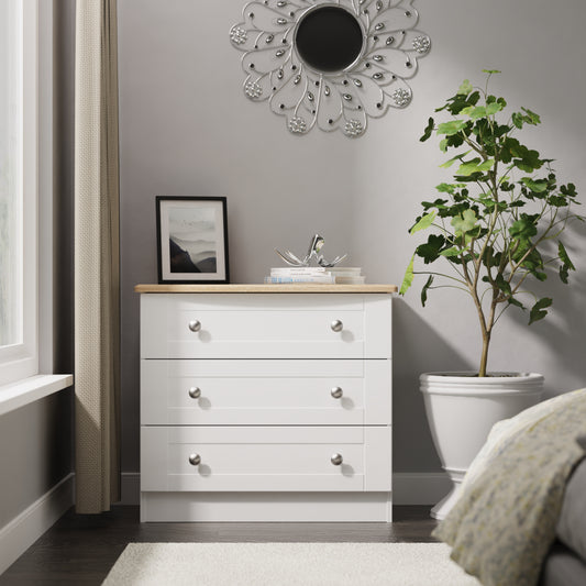 Best Sussex 3 Drawer Chest in White Ash & Bardolino Oak