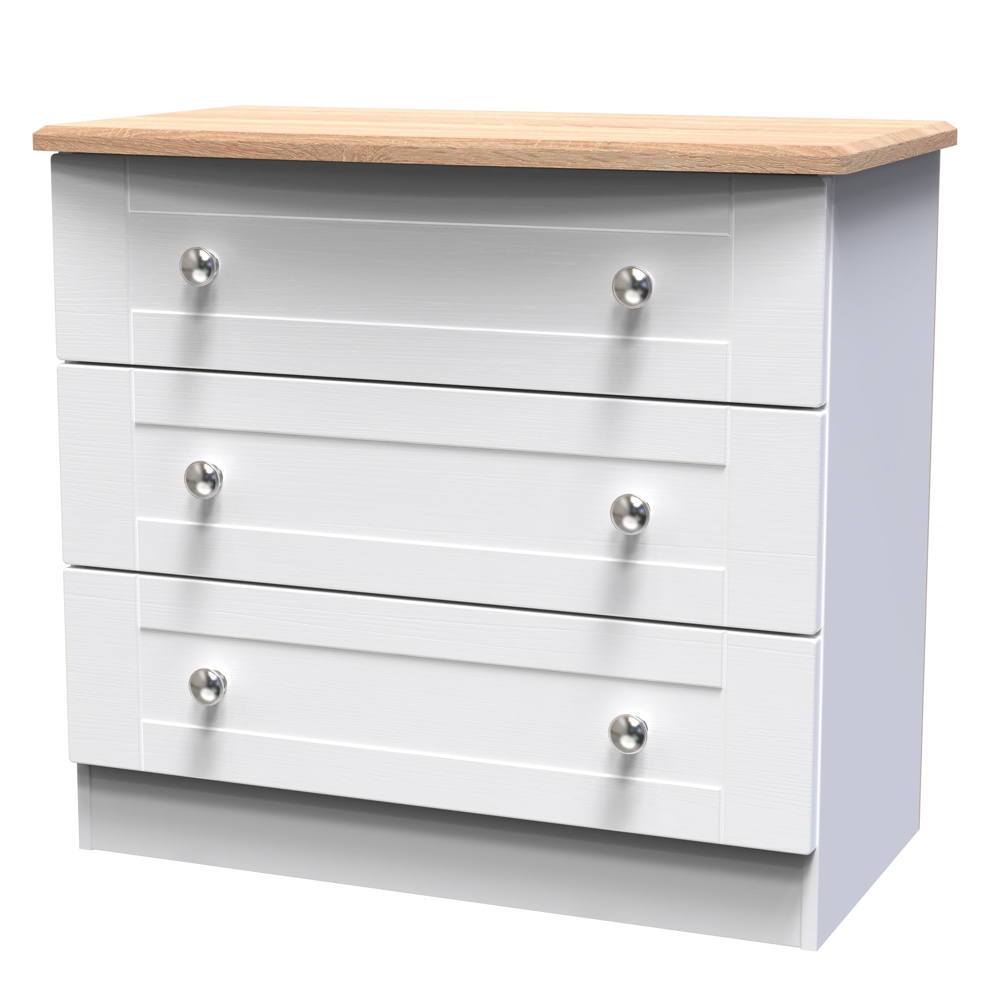 Sussex 3 Drawer Chest in White Ash & Bardolino Oak