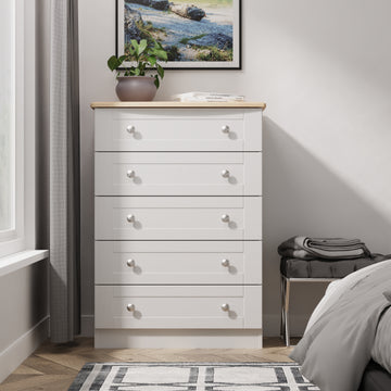 Sussex 5 Drawer Chest in Grey Ash & Bardolino Oak