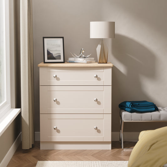 Sussex 3 Drawer Deep Chest in Kashmir Ash & Bardolino Oak
