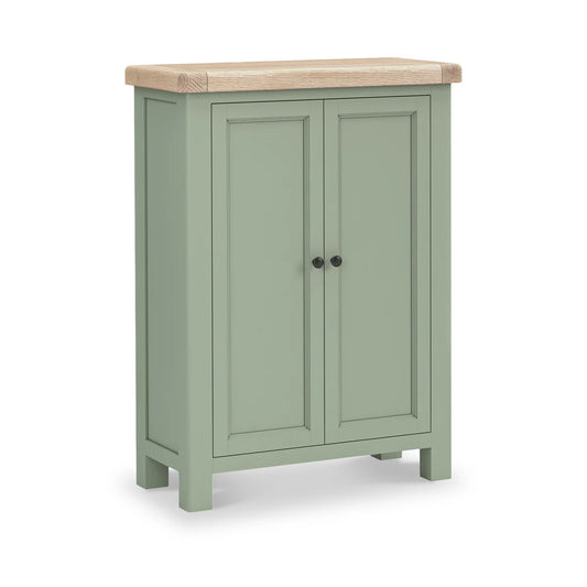 Salcombe 2 Door Shoe Storage Cupboard Sage | Rustic Oak Entryway Cabinet