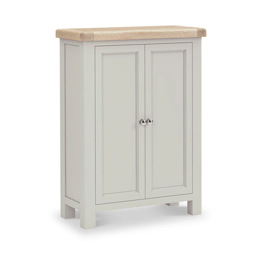 Salcombe 2 Door Shoe Storage Cupboard Stone Grey | Rustic Oak Entryway Cabinet