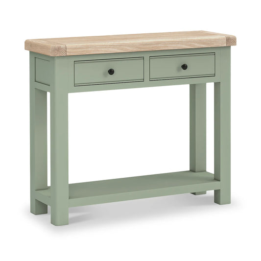 Salcombe 2 Drawer Console Table Sage | Rustic Oak Hallway Stand