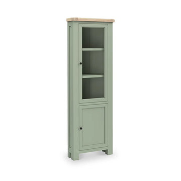 Salcombe Corner Display Cabinet Sage | Rustic Oak Glass Showcase