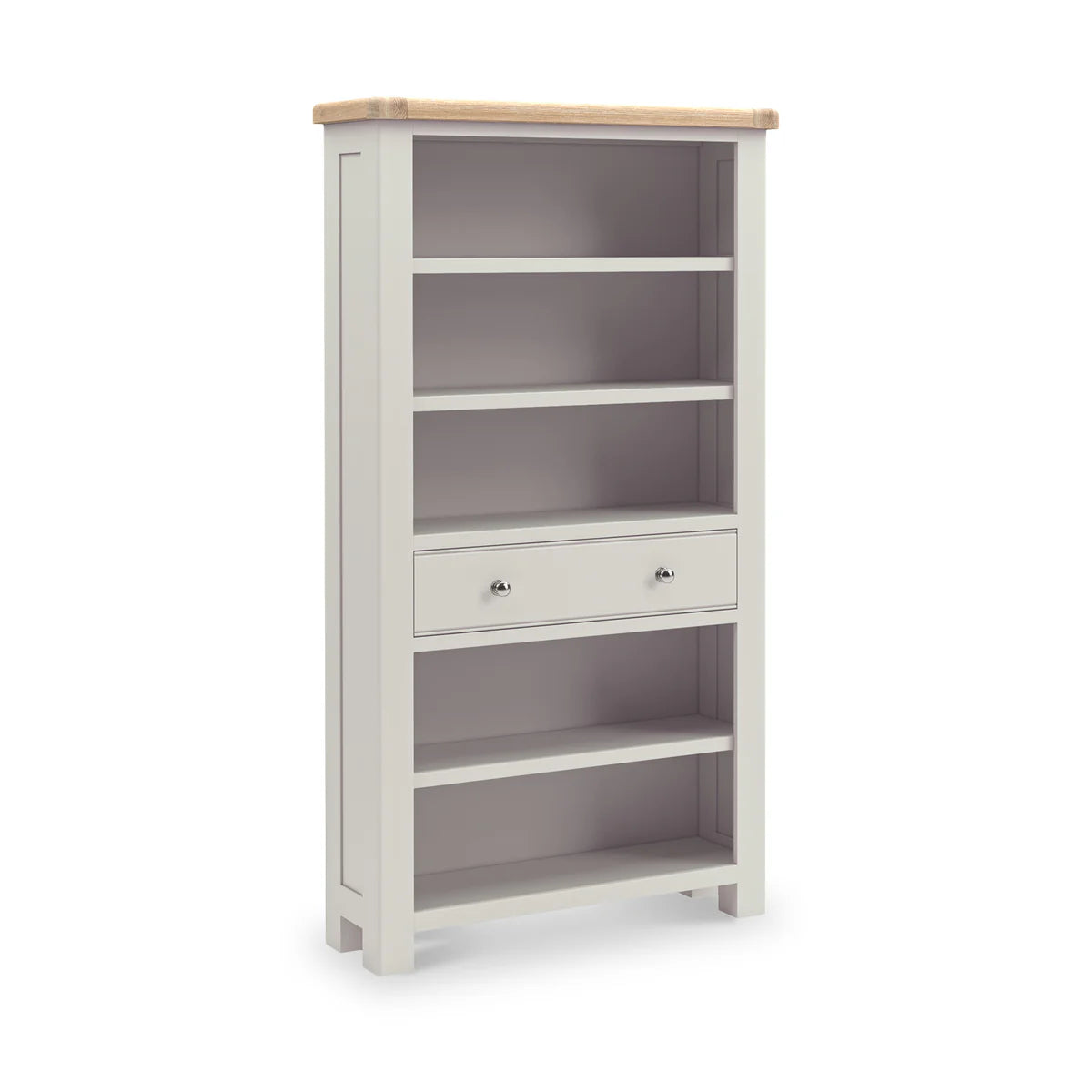 Salcombe Large Bookcase Stone Grey | Rustic Oak 5-Shelf Storage Unit