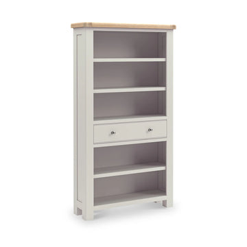 Salcombe Large Bookcase Stone Grey | Rustic Oak 5-Shelf Storage Unit