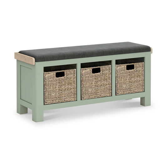 Salcombe Sage Storage Bench with Baskets - Charcoal Cushion