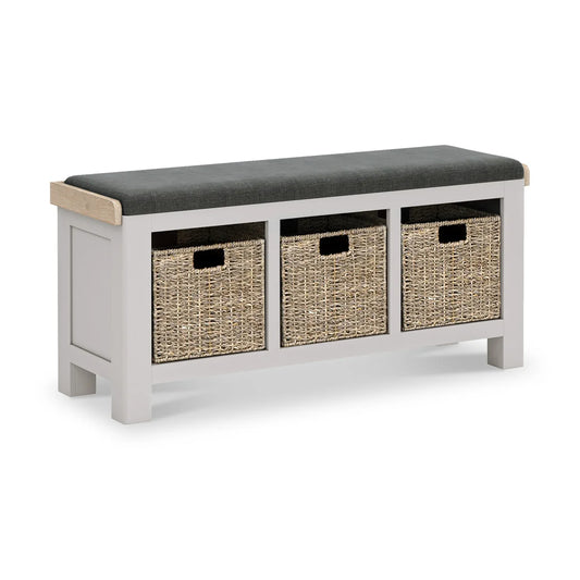 Salcombe Stone Grey Storage Bench with Baskets - Charcoal Cushion