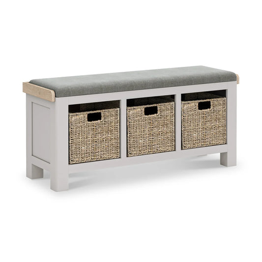 Salcombe Stone Grey Storage Bench with Baskets - Grey Cushion
