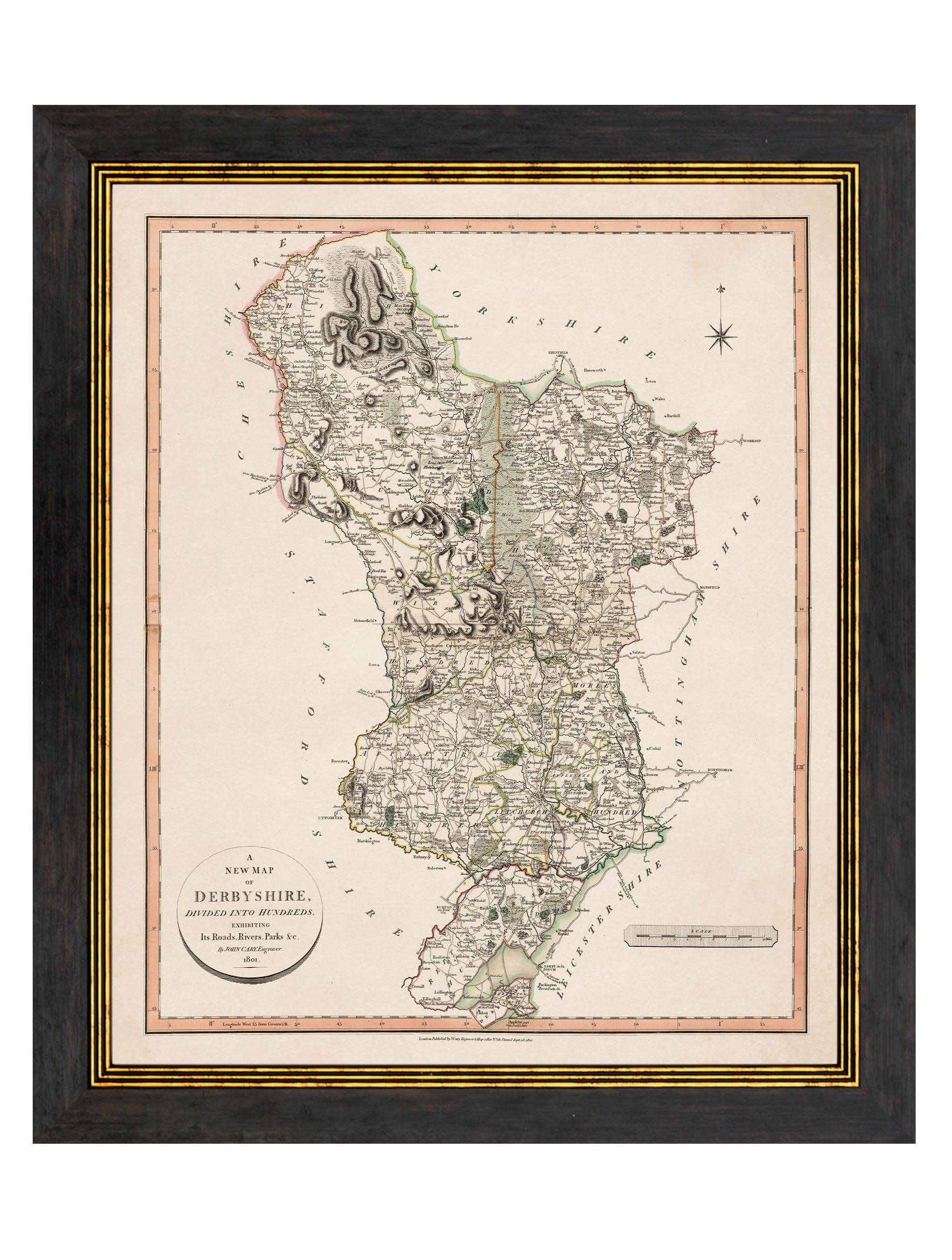 Secure Hand-Finished c.1806 Cheshire Map for Scholarly Interior Decor