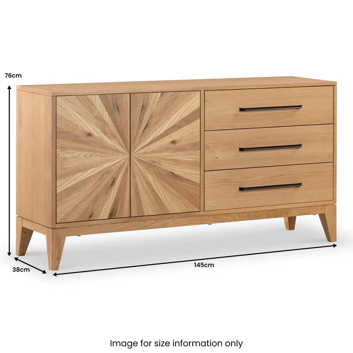 Secure Viento 145cm Wide Oak Sideboard with Smooth Metal Drawer Runners