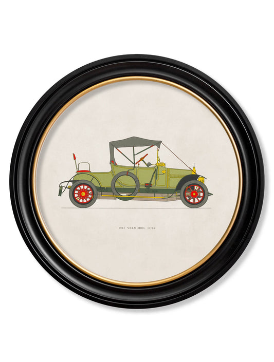 Shop 1912 vintage Vermorel automotive framed print round frame
