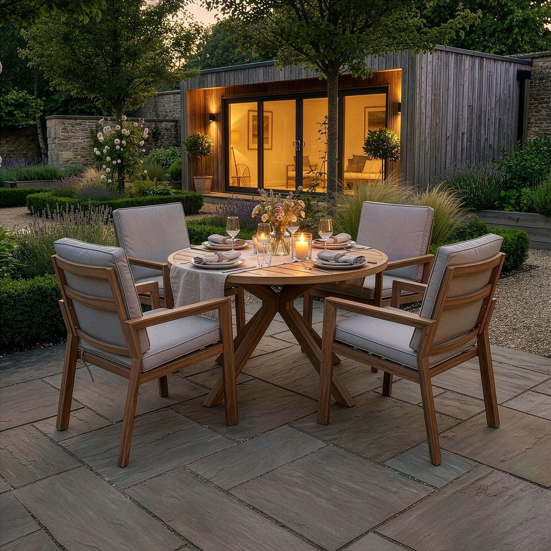 Shop 4 seat round garden dining set with weather resistant cushions
