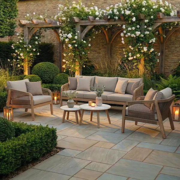 Shop Antigua garden furniture set with terrazzo coffee tables
