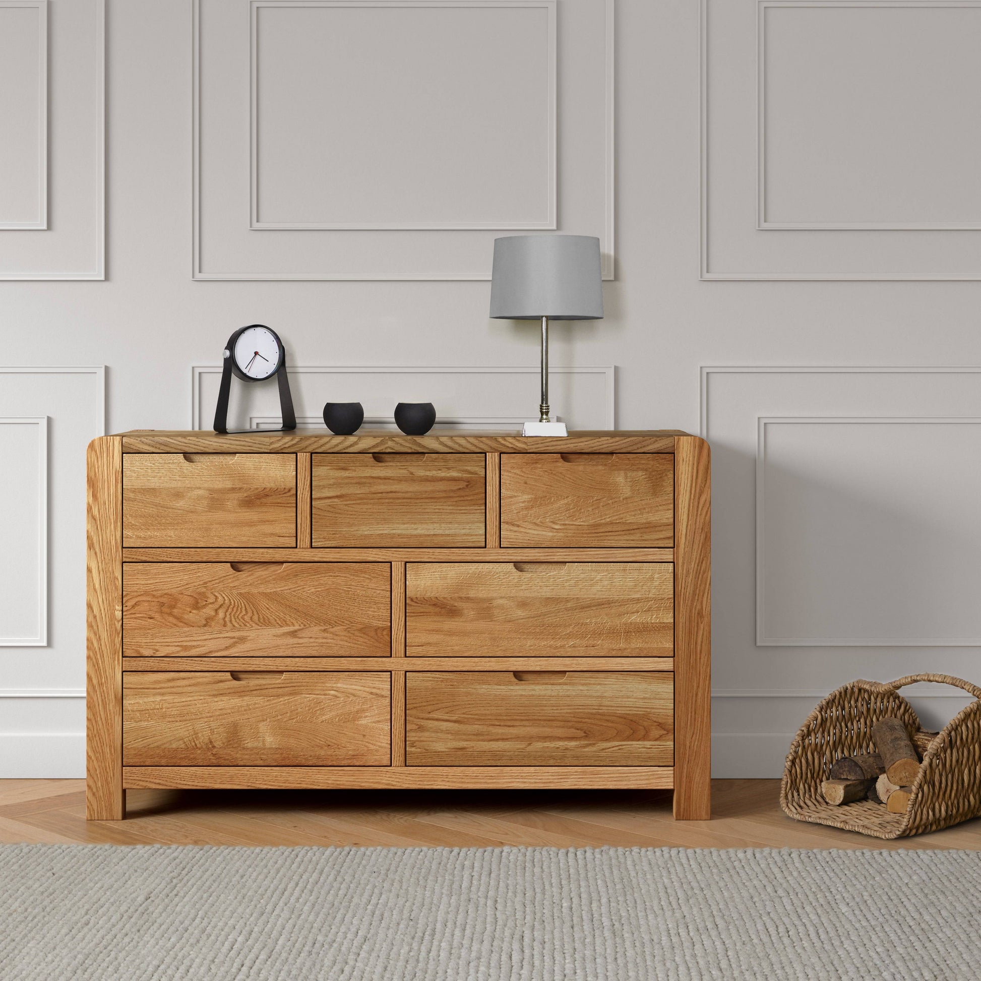 Shop Bergen Oak 3 Over 4 Drawer Chest with rounded edges
